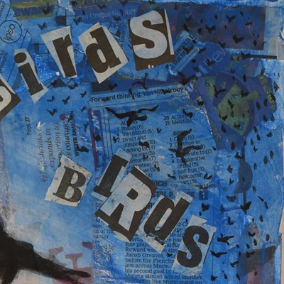 Lot 21 - RICHARD BAZLEY (B.1962) - 'ALFRED HITCHCOCK' - MIXED MEDIA PAINTING