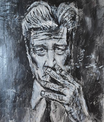 Lot 27 - RICHARD BAZLEY (B.1962) - 'DAVID LYNCH' - MIXED MEDIA PAINTING