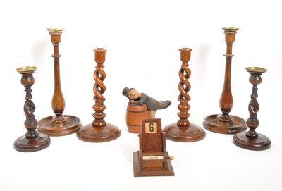 Lot 258 - COLLECTION OF VINTAGE 20TH CENTURY TREEN ITEMS - CANDLESTICKS