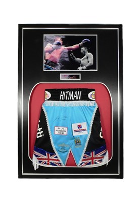 Lot 68 - BOXING - RICKY HATTON - LIMITED EDITION REPLICA SIGNED SHORTS DISPLAY