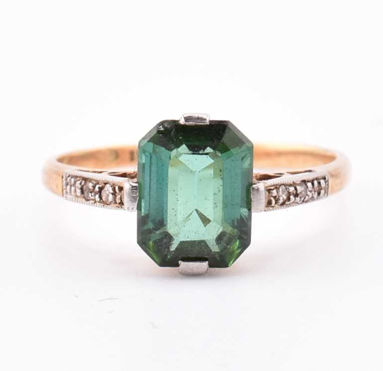 Lot 110 - ART DECO 18CT GOLD PLATINUM TOURMALINE & DIAMOND RING