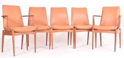 Lot 440 - ROBERT HERITAGE - FIVE MID CENTURY TEAK & LEATHER DINING CHAIRS