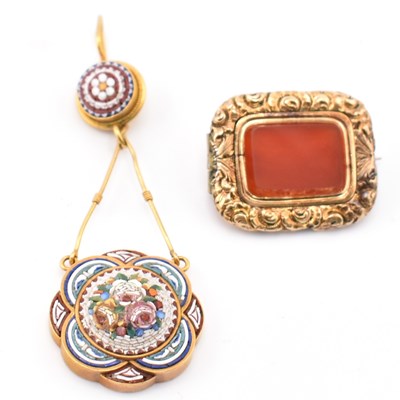 Lot 238 - 19TH CENTURY CARNELIAN BROOCH PIN & MICRO MOSAIC NECKLACE PENDANT