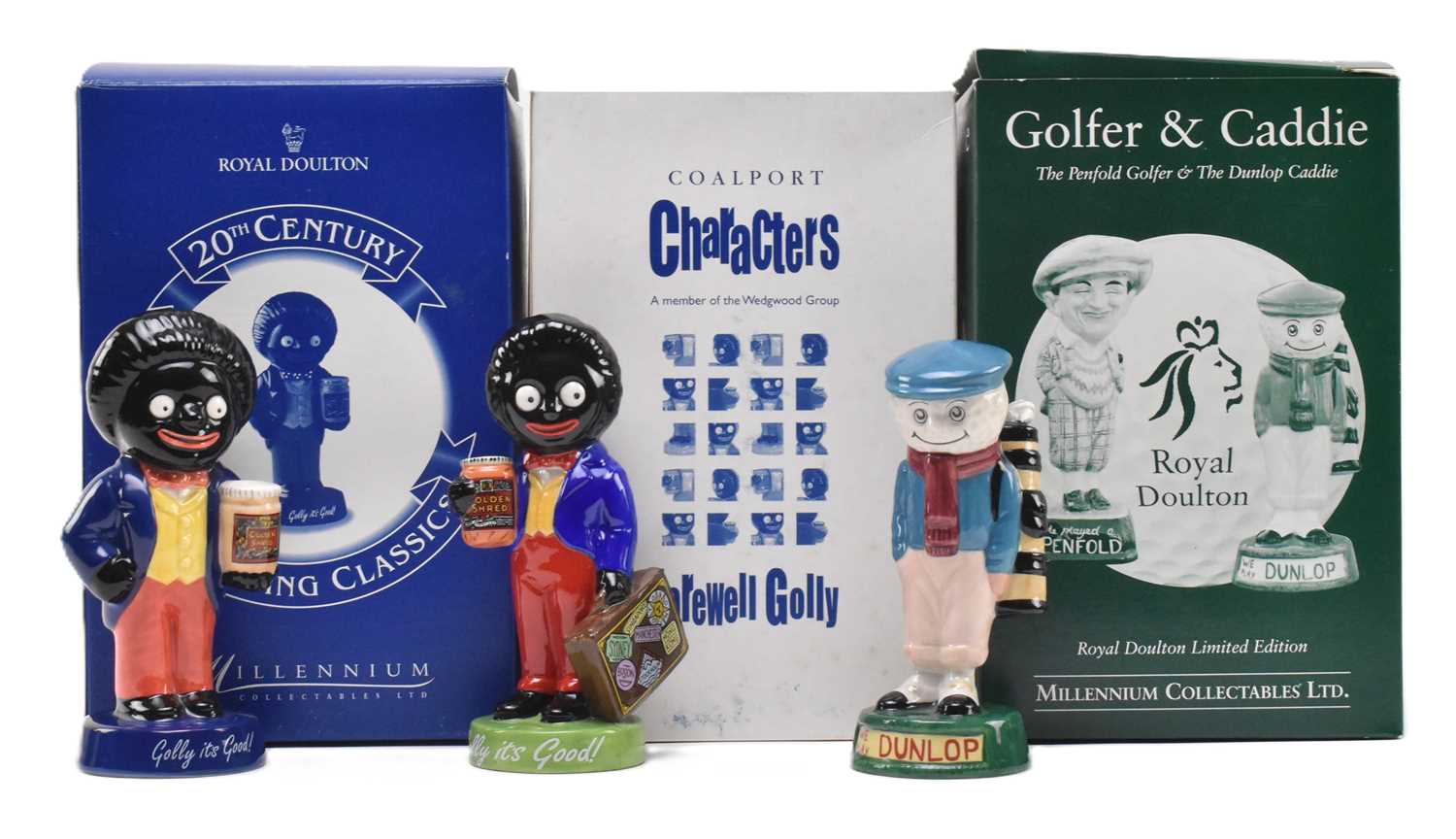 Lot 127 - VINTAGE ADVERTISING - TWO COALPORT / ROYAL DOULTON GOLLY FIGURINES & ANOTHER