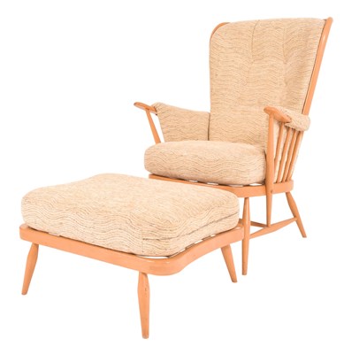 Lot 17 - ERCOL - WINDSOR MODEL - ARMCHAIR AND FOOTSTOOL