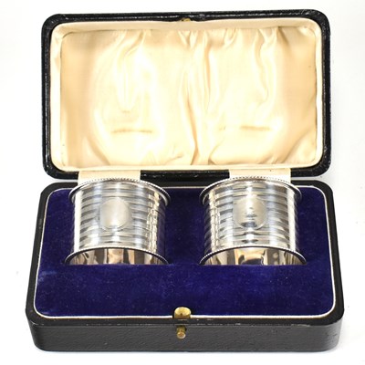 Lot 85 - GEORVE V HALLMARKED SILVER CASED NAPKIN RINGS