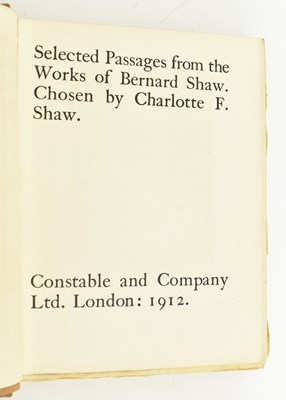 Lot 33 - BERNARD SHAW, GEORGE. 1912 SELECTED PASSAGES PRESENTATION COPY FROM CHARLOTTE F. SHAW