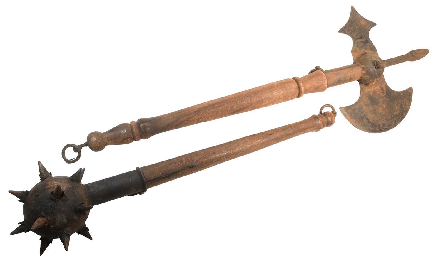Lot 193 - REENACTMENT BATTLE AXE & FLAIL HEADED MACE