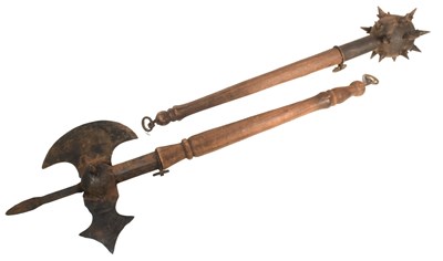 Lot 193 - REENACTMENT BATTLE AXE & FLAIL HEADED MACE