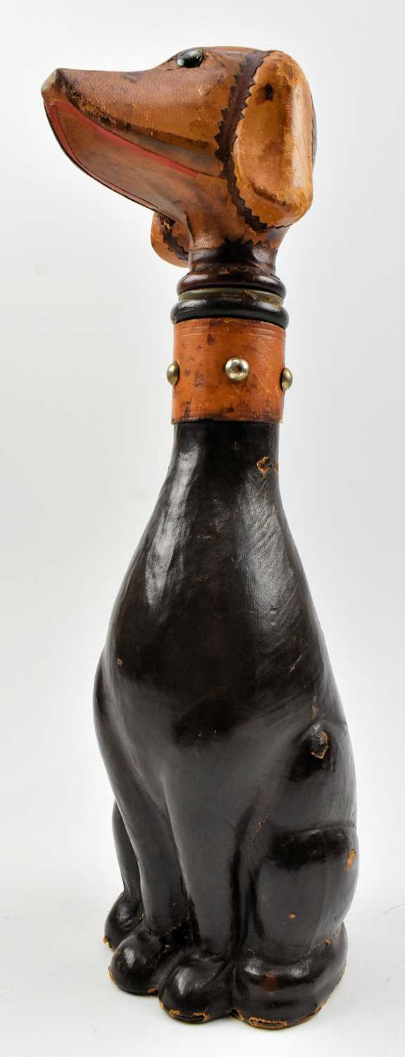 Lot 68 - ITALIAN EMPOLI STYLE MID CENTURY CIRCA 1950S LEATHER DACHSHUND DECANTER