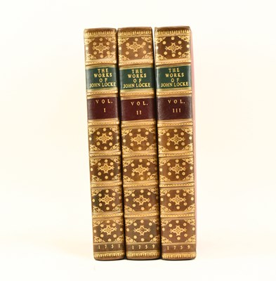 Lot 7 - LOCKE, JOHN. 1751 THE WORKS IN THREE VOLUMES RECENT QUARTER CALF FINE BINDINGS