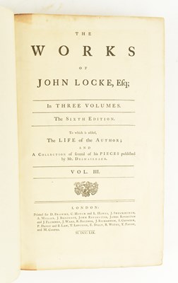 Lot 7 - LOCKE, JOHN. 1751 THE WORKS IN THREE VOLUMES RECENT QUARTER CALF FINE BINDINGS
