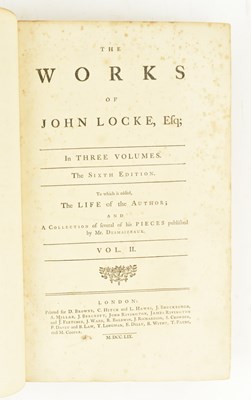 Lot 7 - LOCKE, JOHN. 1751 THE WORKS IN THREE VOLUMES RECENT QUARTER CALF FINE BINDINGS