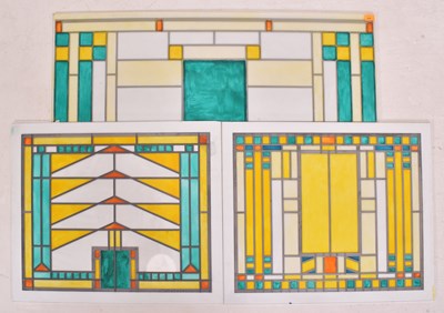 Lot 490 - THREE VINTAGE MID CENTURY STAINED GLASS STYLE WINDOWS