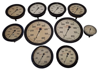 Lot 32 - COLLECTION OF TEN MID-CENTURY MARINE BOILER PRESSURE GAUGES