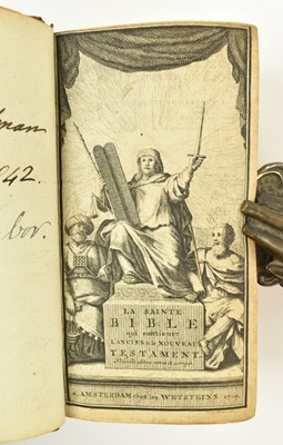 Lot 270 - BINDINGS. 1710 LA SAINTE BIBLE IN FULL STRAIGHT GRAIN RED MOROCCO WITH GILT DECORATION