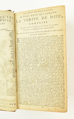 Lot 270 - BINDINGS. 1710 LA SAINTE BIBLE IN FULL STRAIGHT GRAIN RED MOROCCO WITH GILT DECORATION