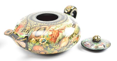 Lot 12 - COLLECTION OF VINTAGE RUSSIAN LACQUERWARE INCL. TEAPOT & STAND