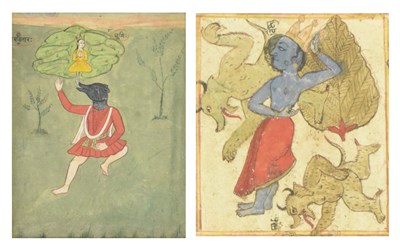 Lot 113 - TWO INDIAN 19TH CENTURY WATERCOLOUR DEPICTIONS OF VISHNU