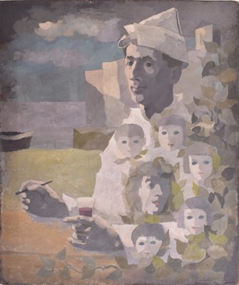 Lot 18 - JOHN VERNEY (1913-1993) - UNTITLED SELF-PORTRAIT WITH FAMILY
