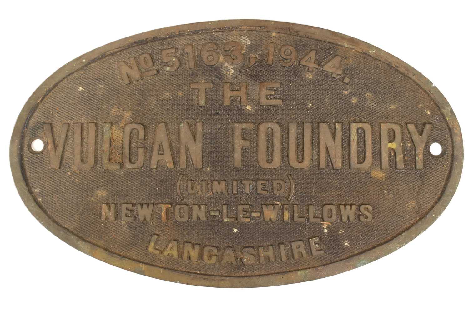Lot 434 - RAILWAYANA - VULCAN FOUNDRY LOCOMOTIVE WORKS PLATE