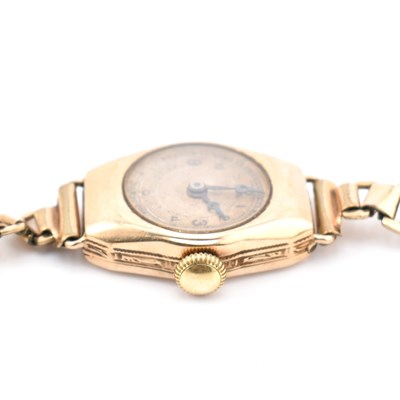 Lot 229 - HALLMARKED 9CT GOLD WRISTWATCH WITH ROLLED GOLD BRACELET STRAP