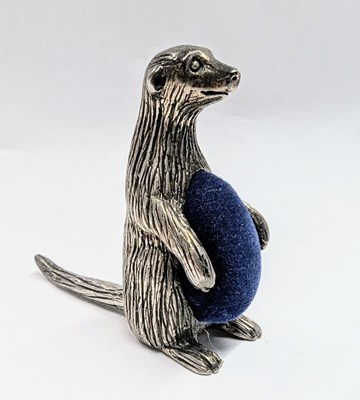 Lot 213 - HALLMARKED SILVER PIN CUSHION IN THE FORM OF A MEERCAT