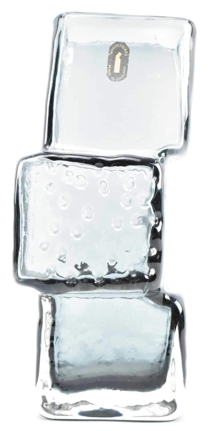 Lot 184 - GEOFFREY BAXTER FOR WHITEFRIARS - 'DRUNKEN BRICKLAYER' GLASS VASE IN PEWTER COLOURWAY WITH LABEL