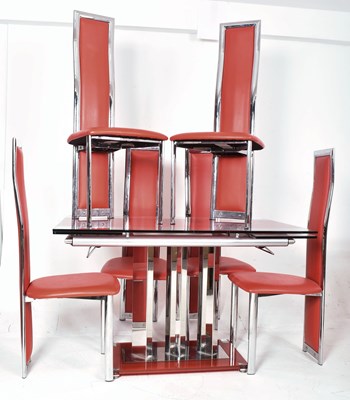 Lot 592 - MODERN DESIGN - VINTAGE ITALIAN GLASS & CHROME DINING TABLE WITH SIX CHAIRS