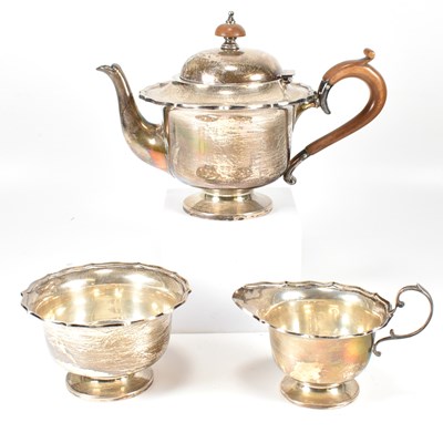 Lot 10 - GEORGE V HALLMARKED SILVER THREE PIECE TEA SERVICE