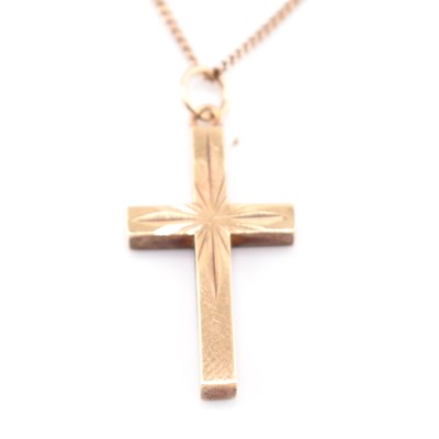 Lot 190 - HALLMARKED 9CT GOLD CROSS PENDANT NECKLACE