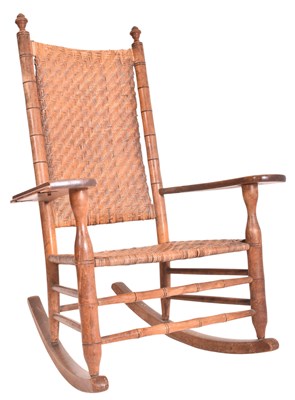 Lot 493 - AMERICAN 19TH CENTURY CANE WOVEN & FAUX BAMBOO ROCKING CHAIR