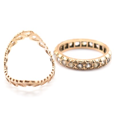 Lot 180 - HALLMARKED 9CT GOLD HEART VANKI RING & 9CT GOLD & WHITE STONE ETERNITY RING