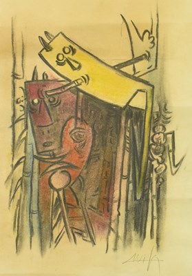 Lot 92 - ATTR. TO WIFREDO LAM (1902-1982) - UNTITLED - PASTEL & PENCIL ON PAPER