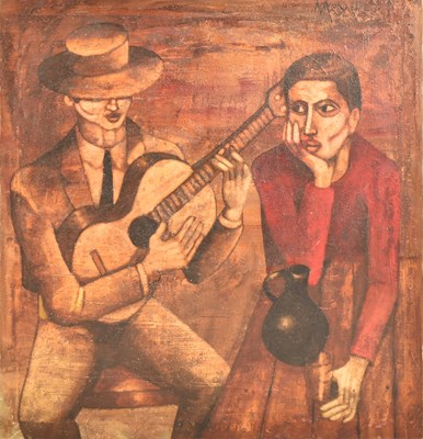 Lot 94 - ANDRES MONREAL (B. 1937) - YOUNG MAN LISTENING TO A GUITAR