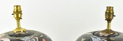 Lot 38 - PAIR OF QING DYNASTY FAMILLE NOIR CERAMIC LAMP BASE 清 黑底珐琅彩灯座一对