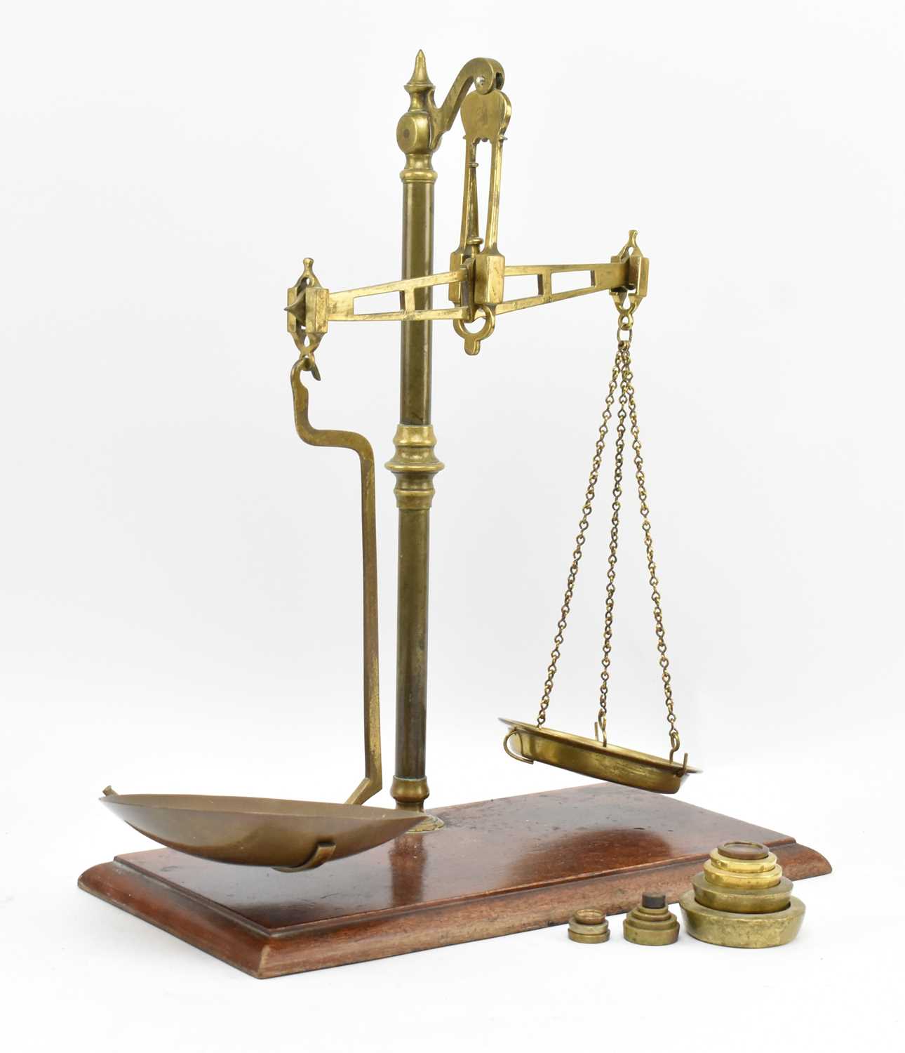 Lot 66 - SET OF HIGH VICTORIAN BRASS AND MAHOGANY SHOP SCALES