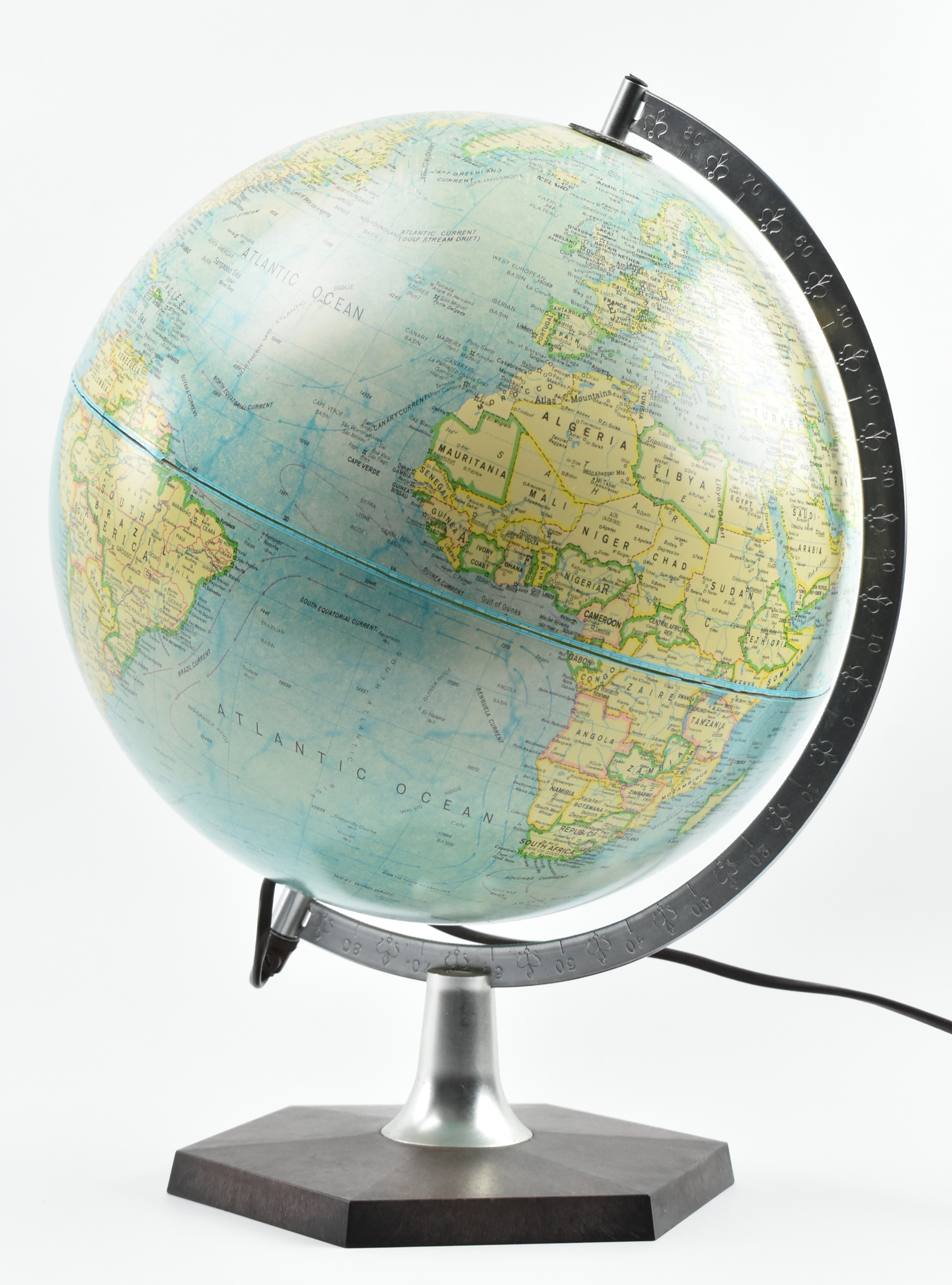 globe/globe decade-access best seasons … 1980's Metallic World Globe Map. Vintage Geography Globe