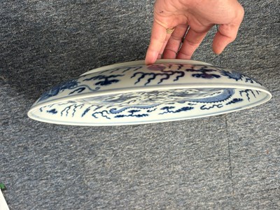 Lot 10 - LARGE QING DYNASTY GUANGXU BLUE AND WHITE 'DRAGON' CHARGER 清 光绪青花龙纹大盘