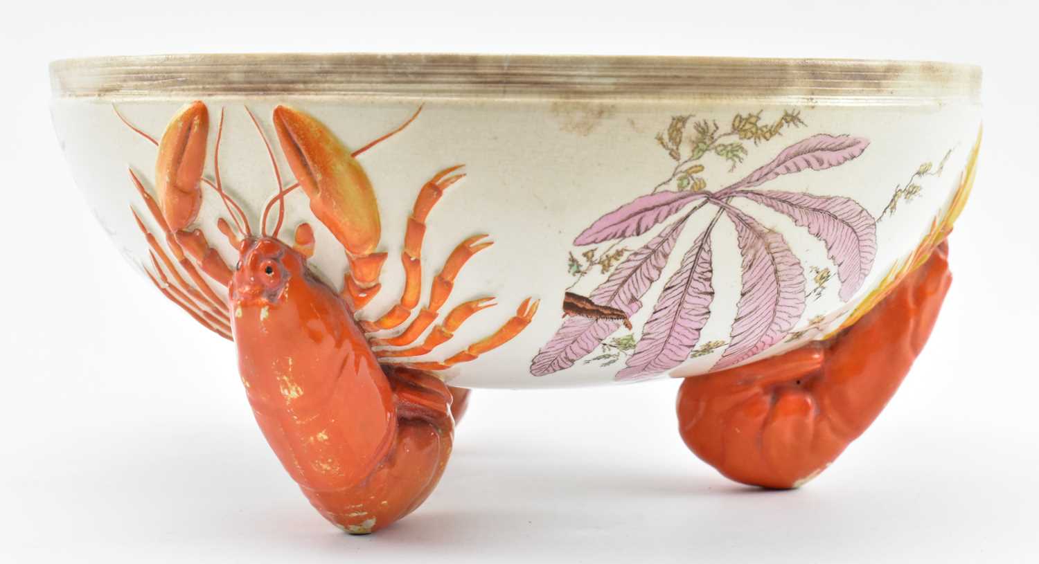 Lot 3 - WEDGWOOD - VICTORIAN AESTHETIC MOVEMENT LOBSTER MAJOLICA CERAMIC SERVING BOWL
