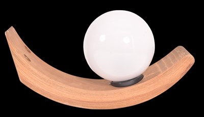 Lot 421 - iGUZZINI - PAIR OF VINTAGE OPALINE GLASS & WOOD WALL LIGHTS