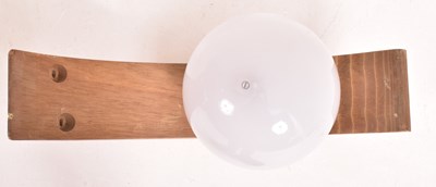 Lot 421 - iGUZZINI - PAIR OF VINTAGE OPALINE GLASS & WOOD WALL LIGHTS