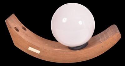 Lot 421 - iGUZZINI - PAIR OF VINTAGE OPALINE GLASS & WOOD WALL LIGHTS