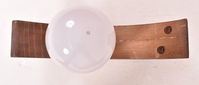 Lot 421 - iGUZZINI - PAIR OF VINTAGE OPALINE GLASS & WOOD WALL LIGHTS