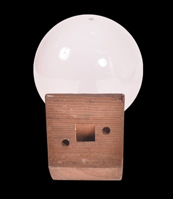 Lot 421 - iGUZZINI - PAIR OF VINTAGE OPALINE GLASS & WOOD WALL LIGHTS
