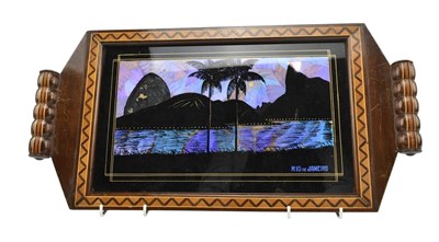 Lot 72 - VINTAGE ART DECO BUTTERFLY WING RIO DE JANEIRO INLAID BREAKFAST TRAY