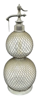 Lot 88 - LATE 19TH CENTURY FRENCH GLASS & WIRE MESH DOUBLE GOURD SODA SYPHON