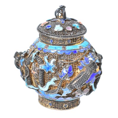 Lot 107 - ASIAN / TIBETAN SILVER & ENAMEL SET MINIATURE INCENSE CENSER