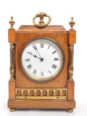 Lot 302 - EDWARDIAN WALNUT MANTEL CLOCK WITH BRASS DETAILING