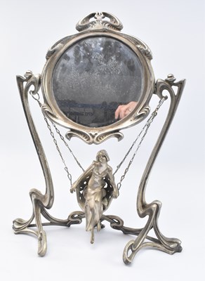 Lot 56 - ART NOUVEAU EARLY 20TH CENTURY SILVERED METAL SWING MIRROR, STAMPED ERTE